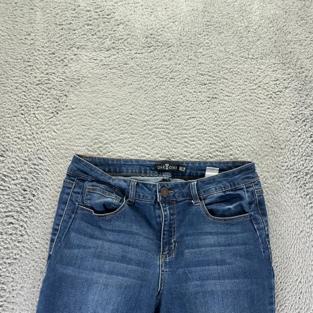 One5One Jeans Women's 14 Blue Cotton Denim Skinny Faded Workwear Travel Stretch - Picture 2 of 10